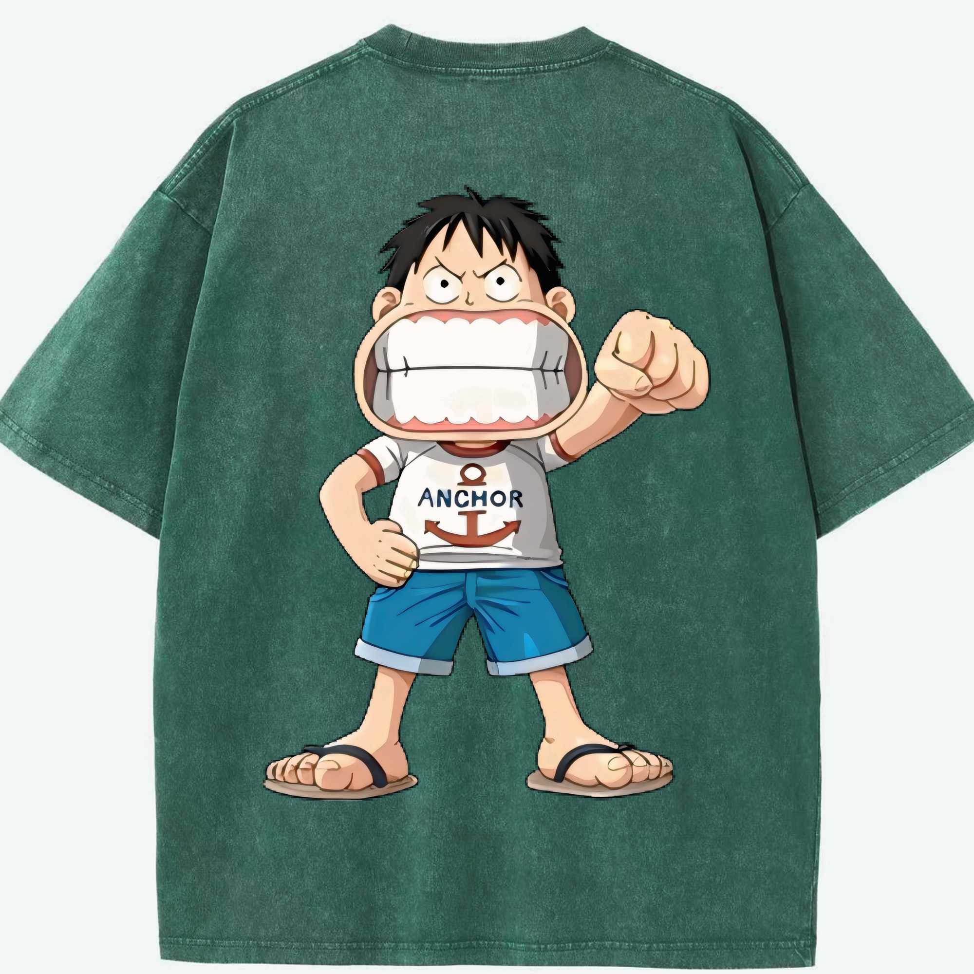ワンピース モンキー・D・ルフィ ONE PIECE Monkey D. Luffy 綿100% ヴィンテージ風 半袖Tシャツ（背面プリント）
